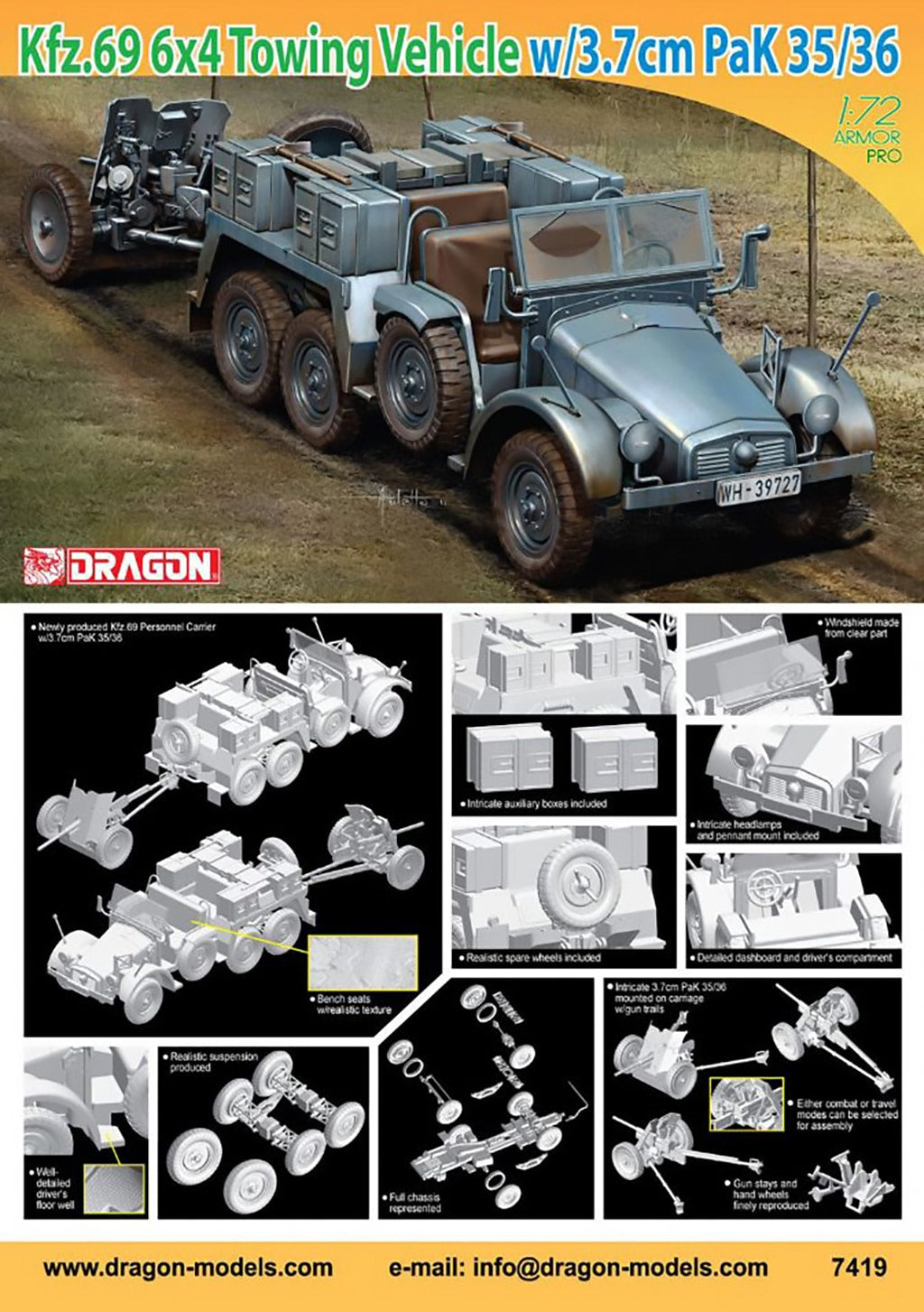 Dragon 1/72 KFZ.69 6X4 Truck & 3.7cm PAK D7419