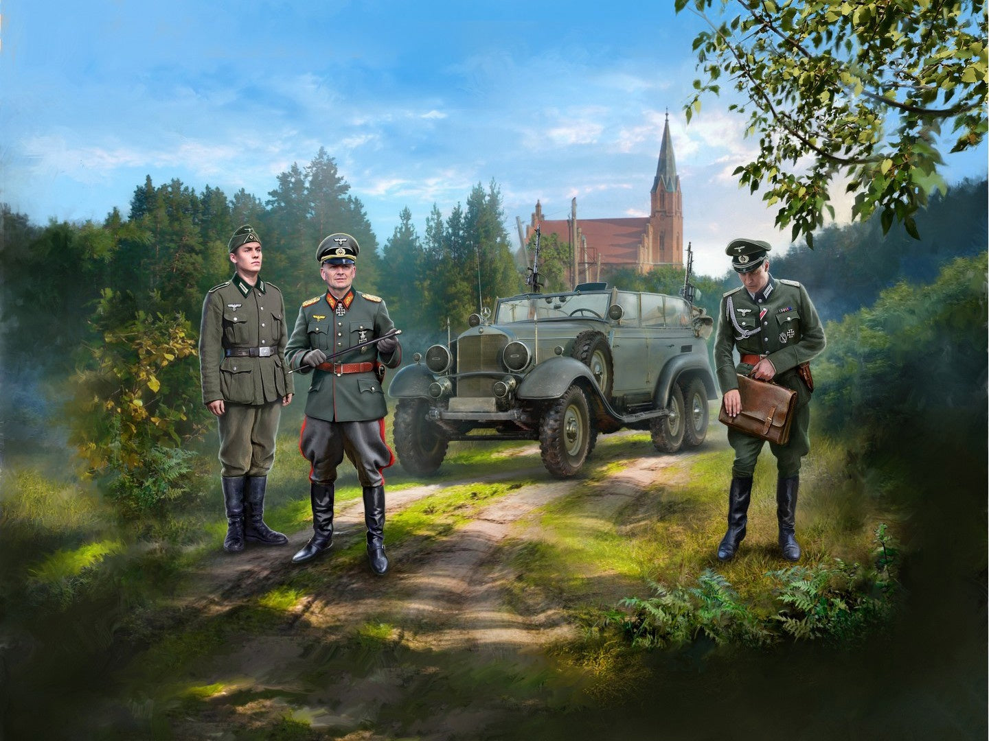 Type G4 with MG 34 & German Staff Personnel 3 Figures ICM24024