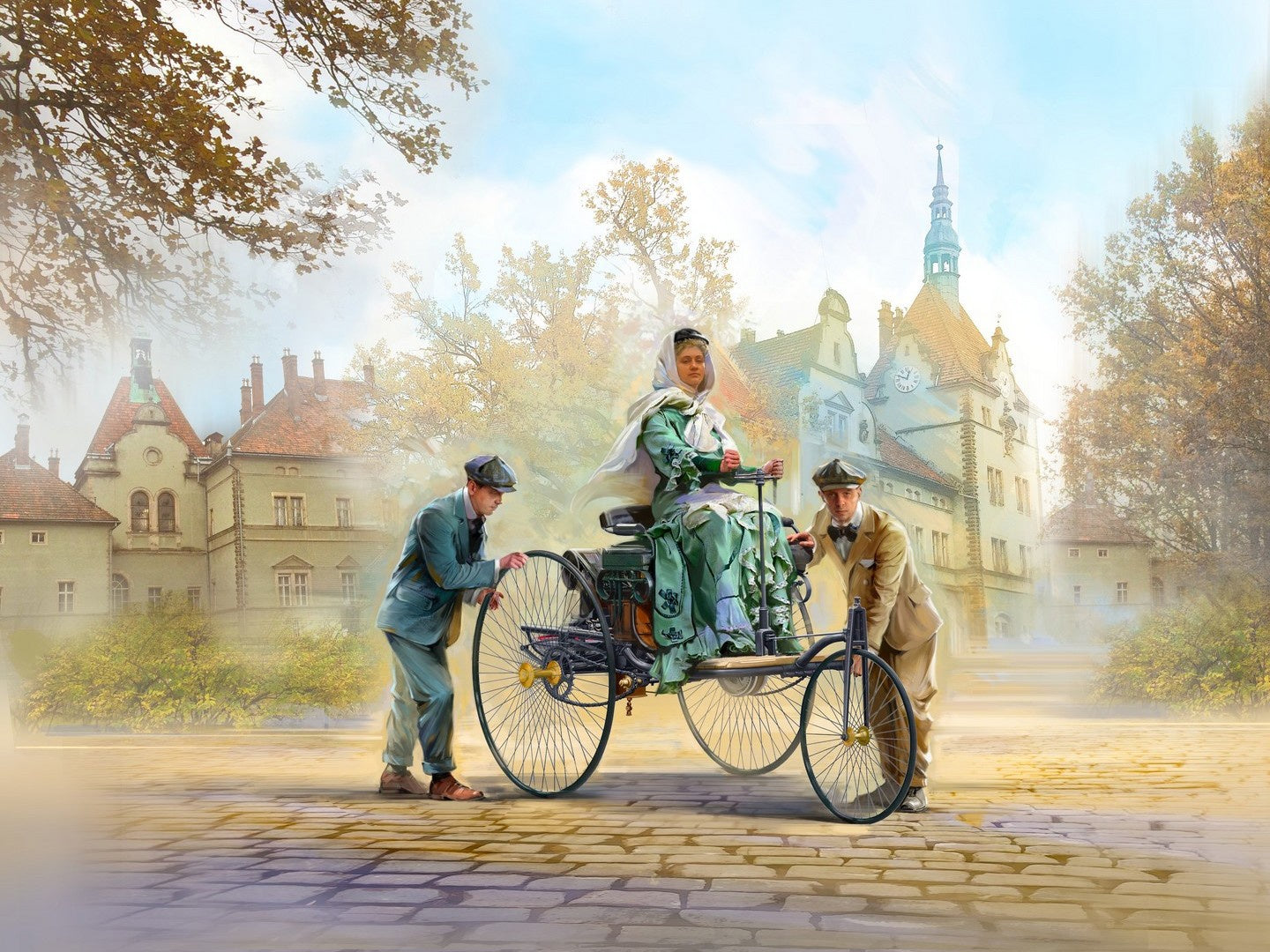 Benz Patent-Motorwagen 1886 with Mrs. Benz & Sons ICM24041