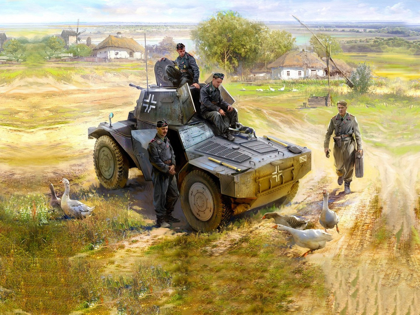 Panzerspähwagen P 204 (f) German Armoured Vehicle with 4 Crew Figures & Cat ICM35382