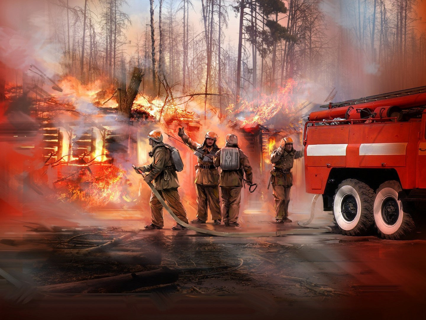 Soviet Firemen (1980s) 4 Figures & Accessories ICM35623