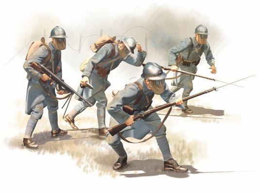 French Infantry In Gas Masks (1918) 4 Figures ICM35696