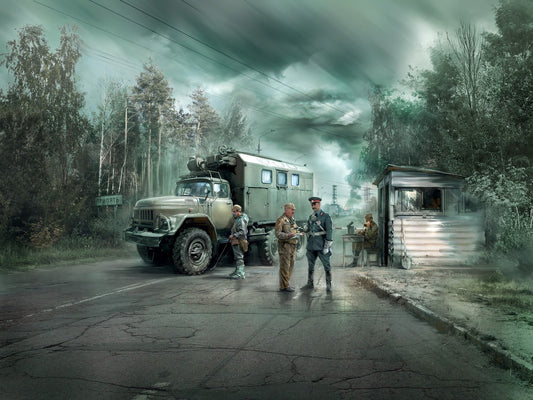 Chernobyl #1 Radiation Monitoring Station (ZiL Truck, Barrier Checkpoint & 5 Figures) ICM35901
