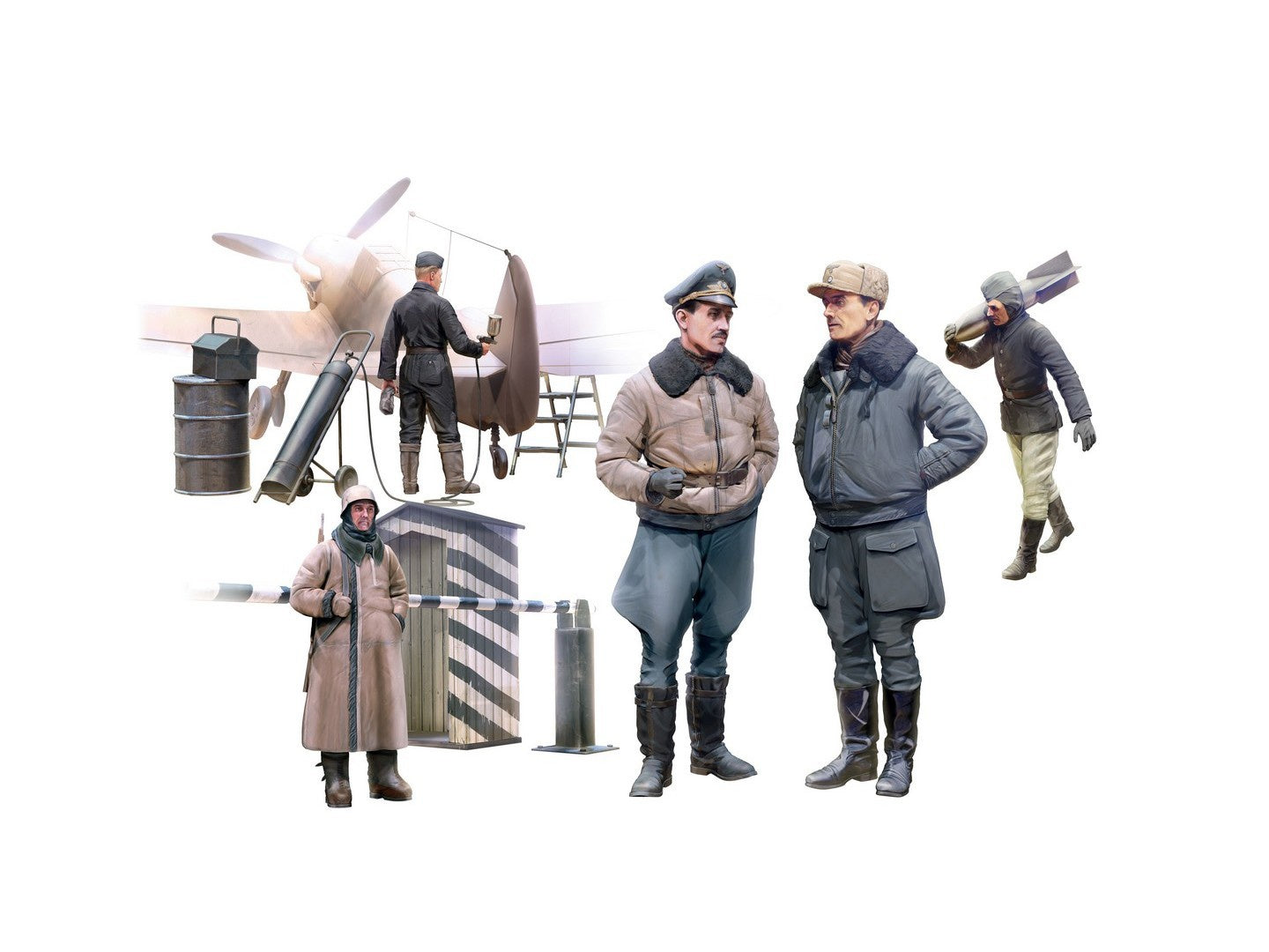 WWII German Luftwaffe Pilots & Ground Personnel In Winter Uniform 5 Figures ICM48086