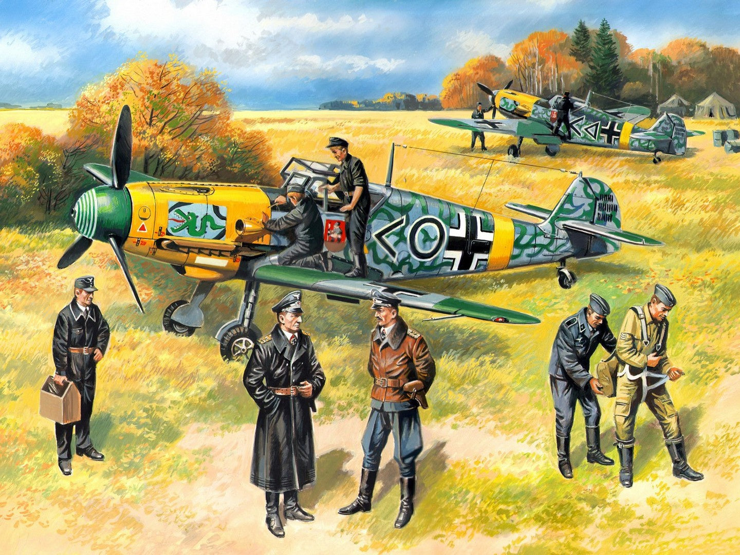 Bf 109F-2 with German Pilots & Ground Personnel (7 Figures) ICM48803