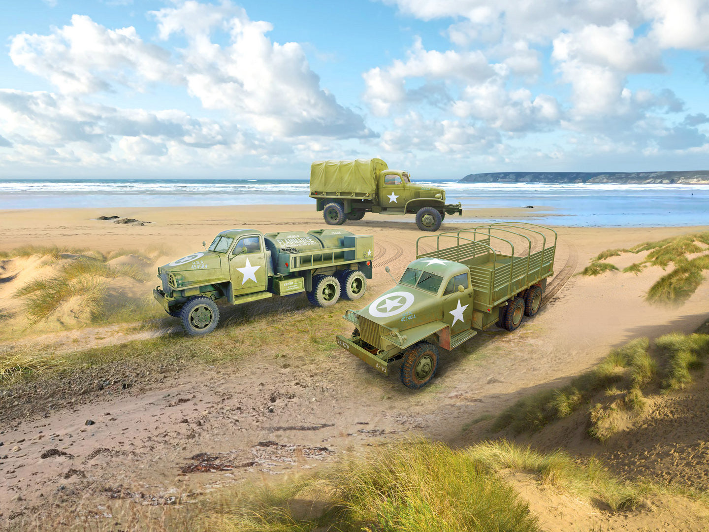 WWII U.S. Military Vehicles, G7117, Studebaker US6-U3, Studebaker US6-U5 (Set of 3 Trucks) ICMDS3528