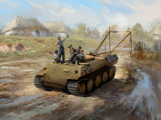 "Prost!", Between Battles on Bergepanther (ARV Bergepanther with 4 Figures & Dog) ICM35343