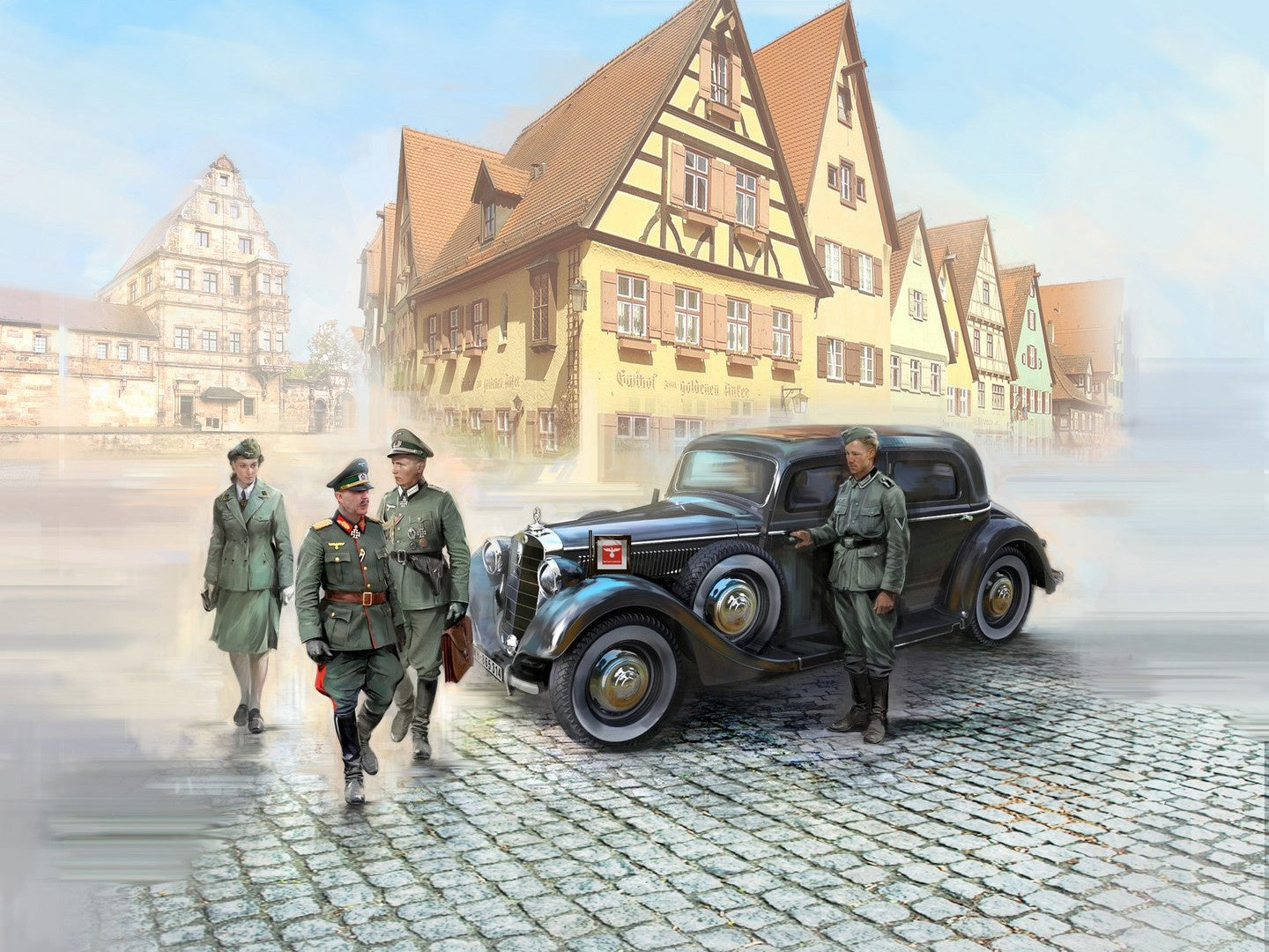 Typ 320 (W142) Saloon with German Staff Personnel 4 Figures ICM35539