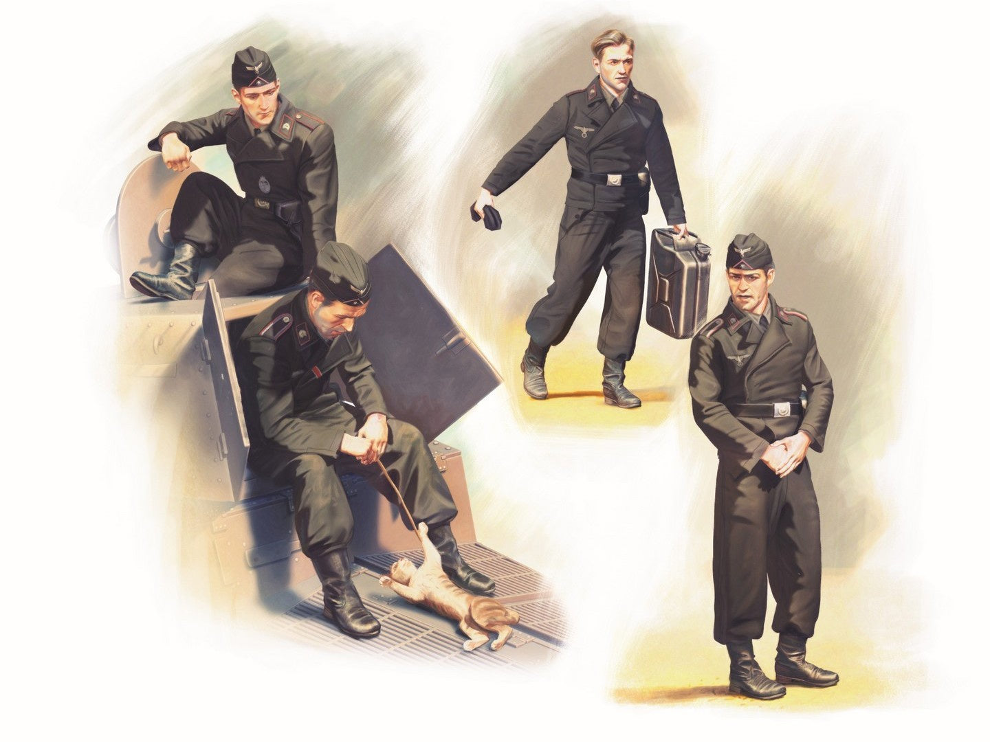 German Armoured Vehicle Crew (1941-1942) 4 Figures & Cat ICM35614