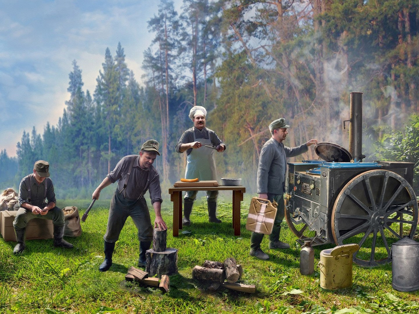Feldküche, WWII German Field Kitchen with Cooks (4 Figures & Accessories) ICM35618