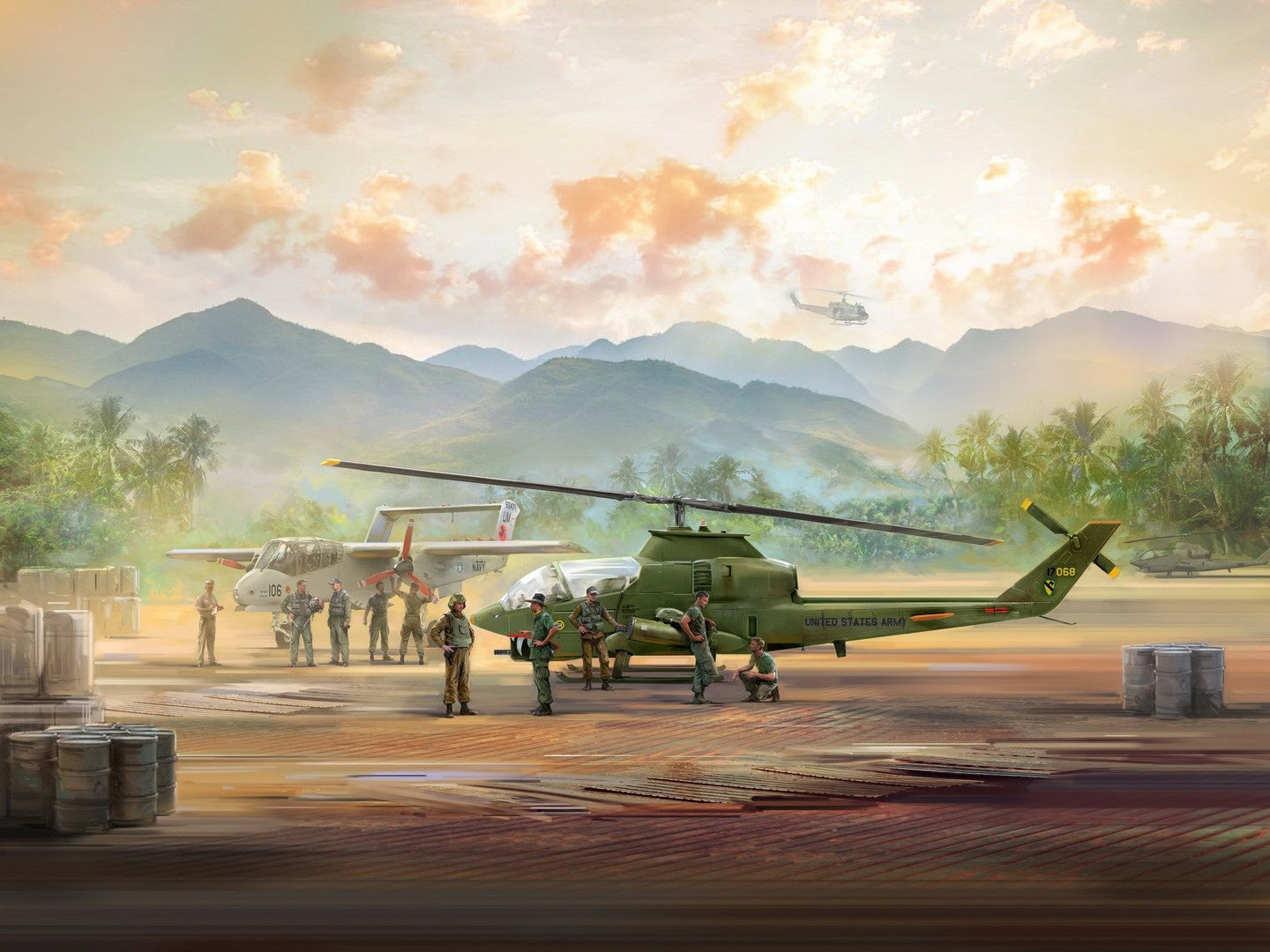 Cobra AH-1G & Bronco OV-10A Helicopters with U.S. Pilots & Ground Personnel (9 Figures) ICM48303