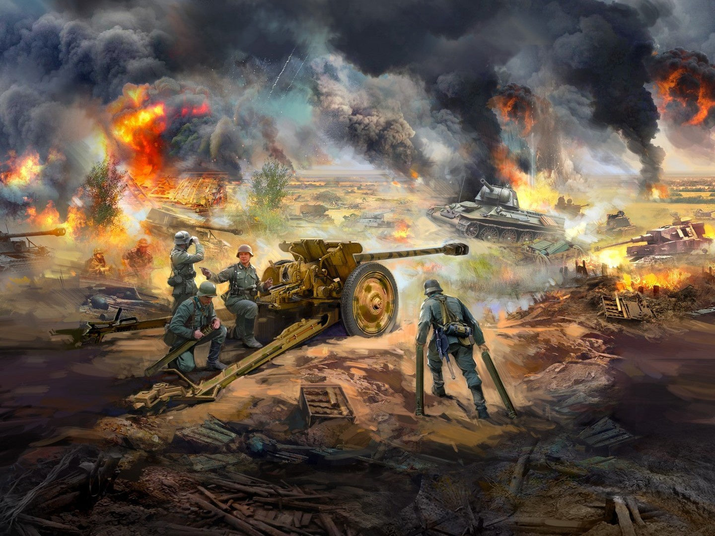 Battle of Kursk Set (July 1943), T-34-76 (Early 1943), Pak 36(r) with 4 Crew Figures ICMDS3505