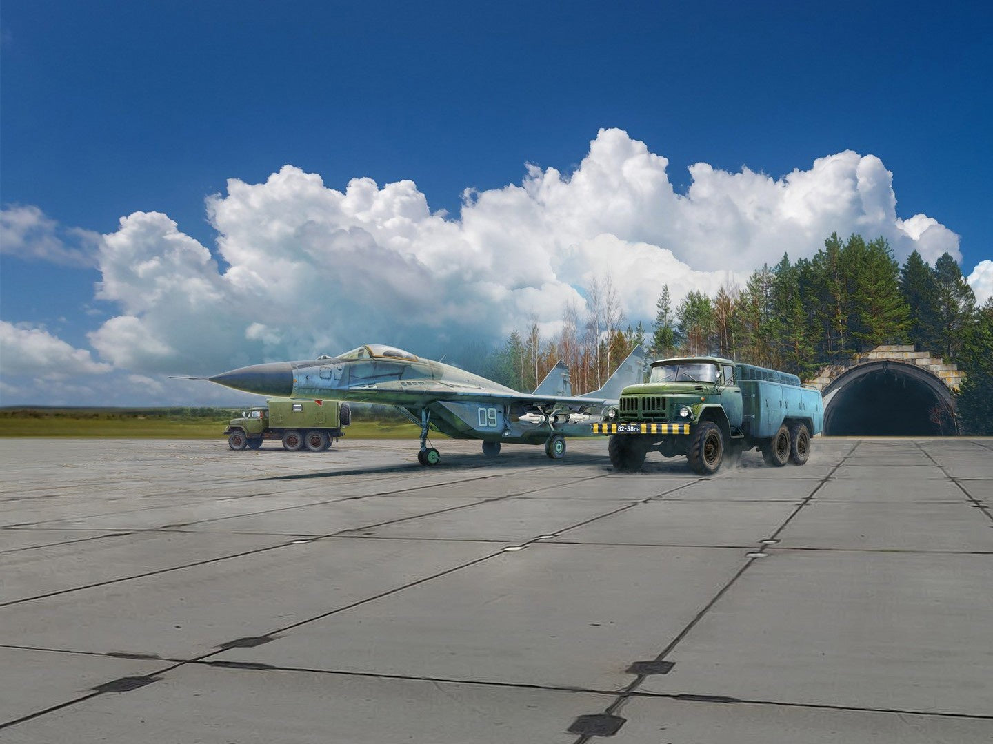 Soviet Military Airfield 1980s Set (MiG-29, APA-50M, ZiL-131 & Airfield Plates) ICMDS7203